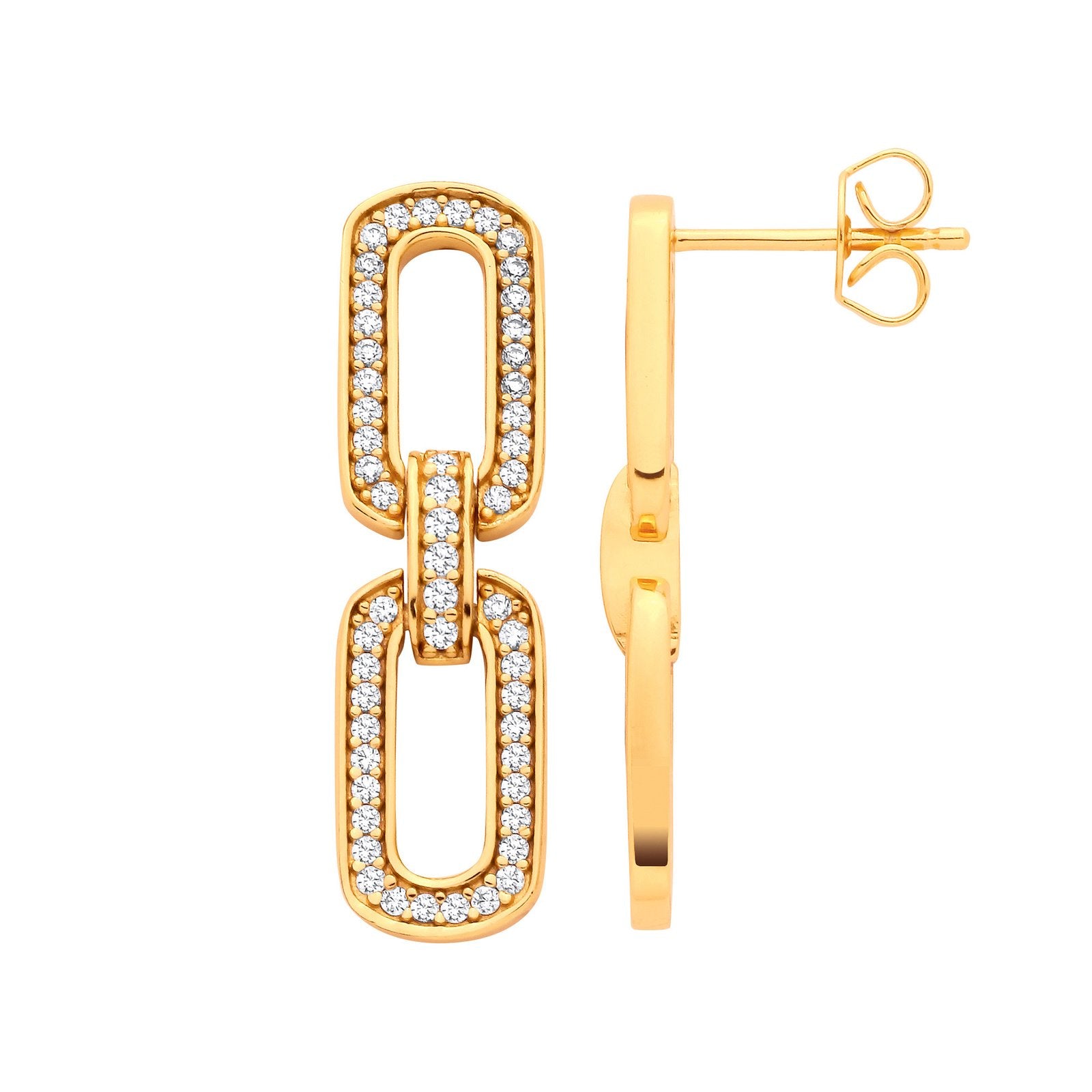 Silver 18ct Yellow Gold Plated Cubic Zirconia Paper Clip Drop Earrings - Fine Ring - Certifie – Luxury Jewellery by Im